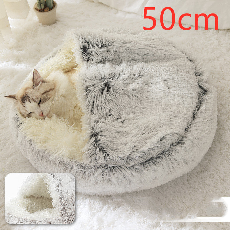 2 In 1 Pet Plush Round Winter Bed House Soft Warm