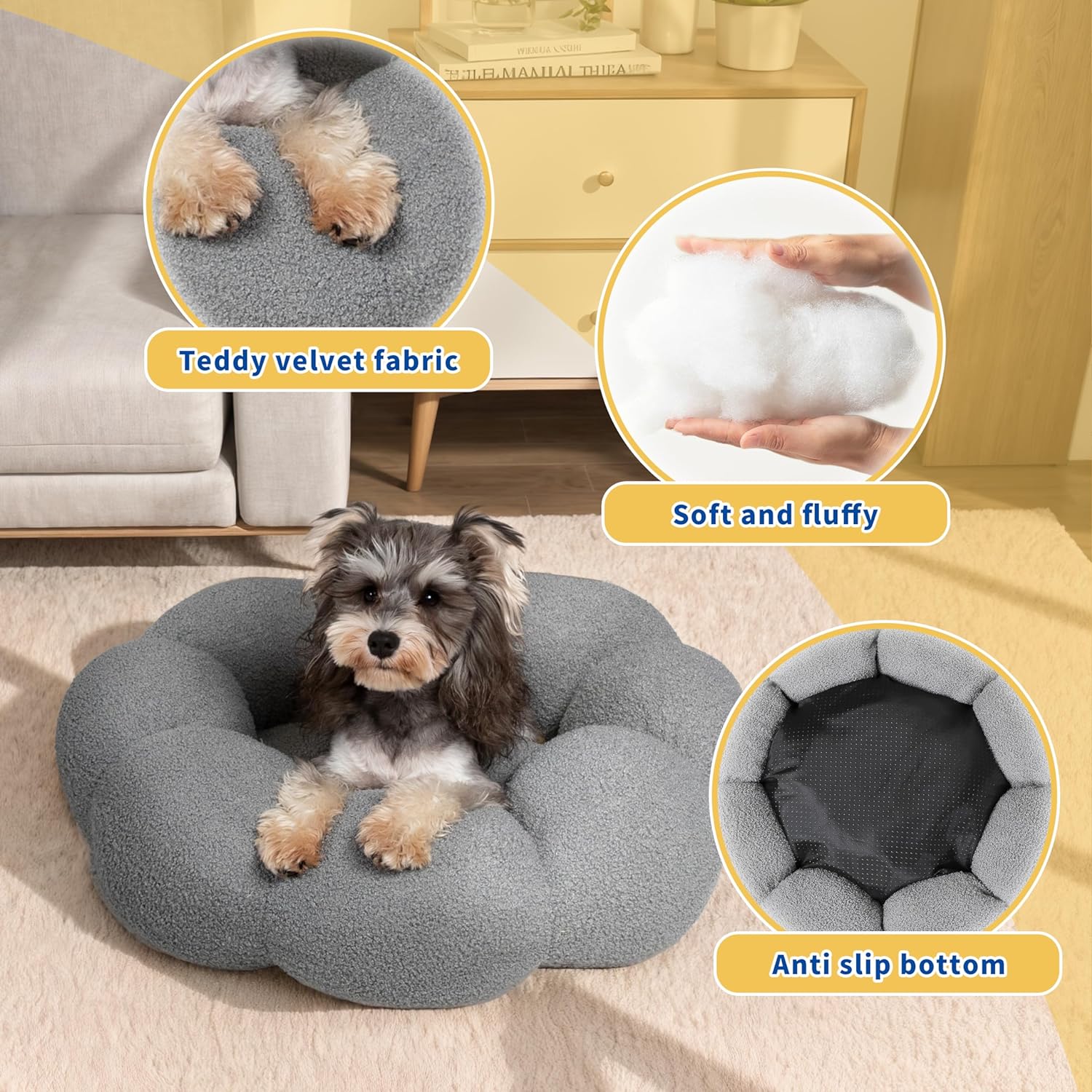 Calming Plush Pet Bed Fluffy Round Donut Washable Non Slip
