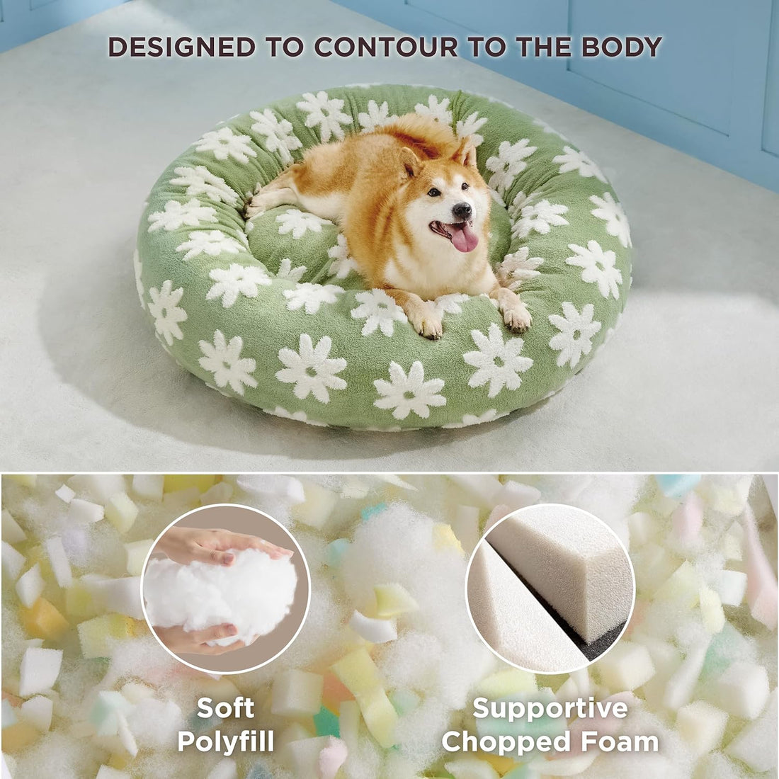 Round Donut Pet Bed Calming Plush Anti Slip Base