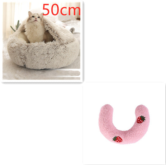 2 In 1 Pet Plush Round Winter Bed House Soft Warm