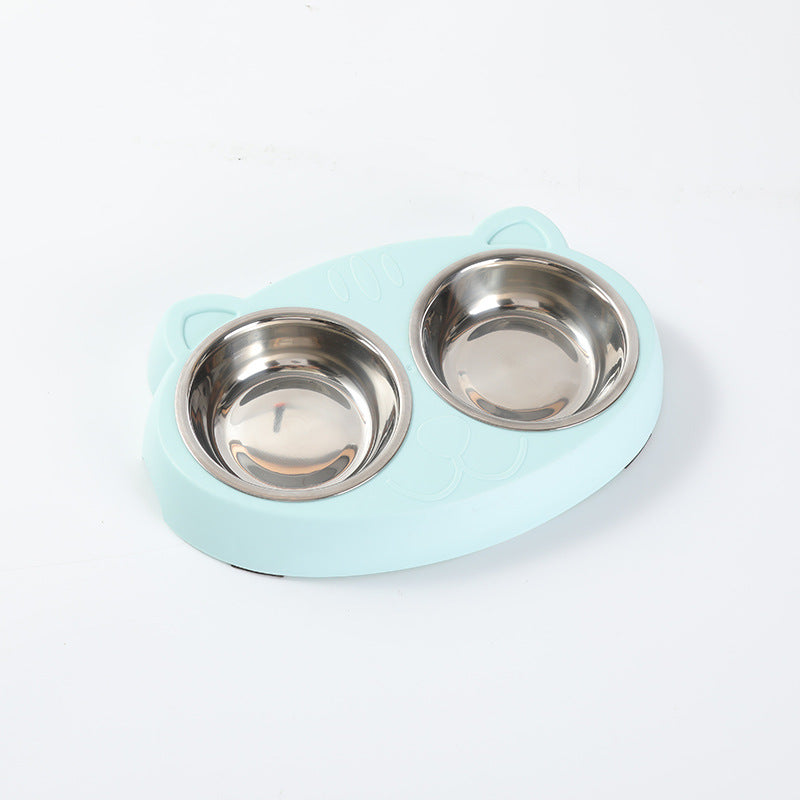 Macaron Double Bowl Pet Feeding Tray Set Accessories