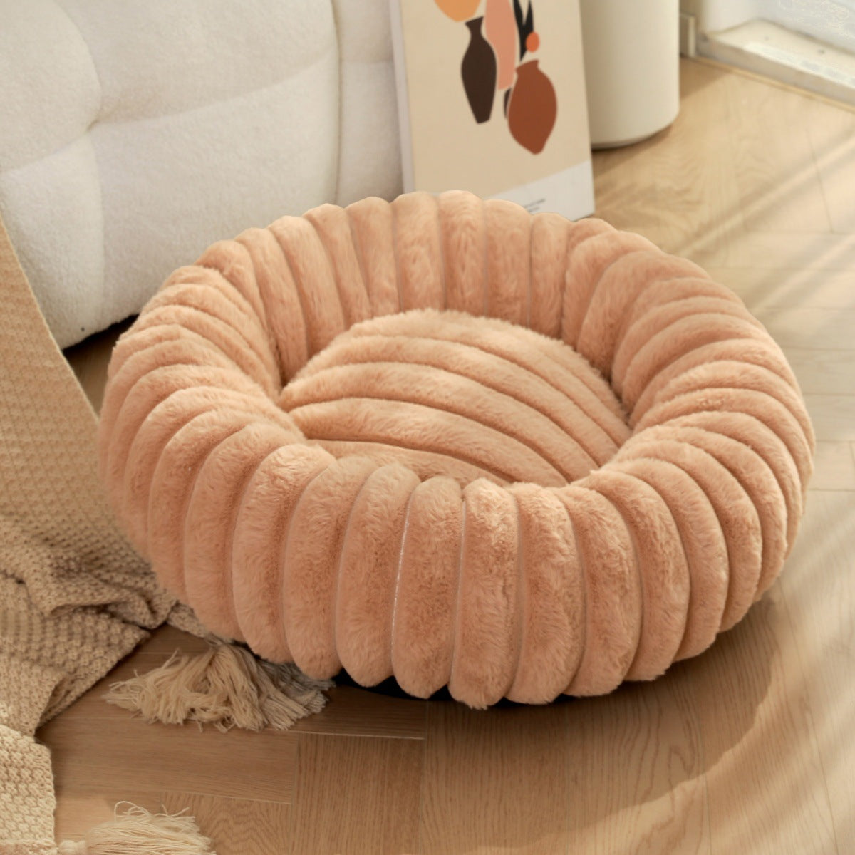 Heavy Duty Plush Pet Nest Round Warm Winter Bed