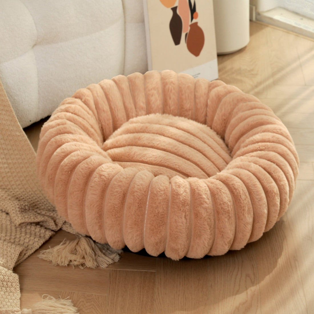 Heavy Duty Plush Pet Nest Round Warm Winter Bed