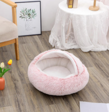 2 In 1 Pet Plush Round Winter Bed House Soft Warm