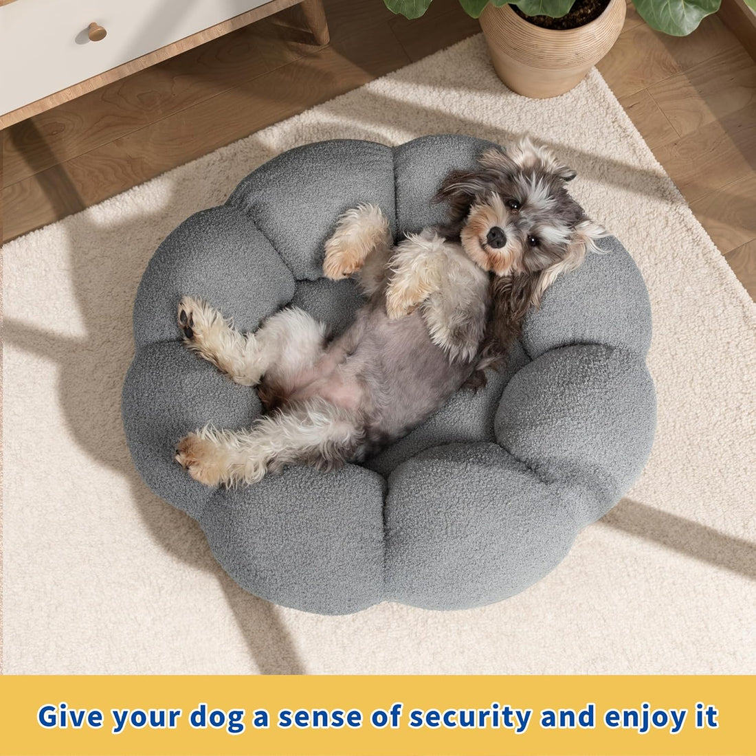 Calming Plush Pet Bed Fluffy Round Donut Washable Non Slip