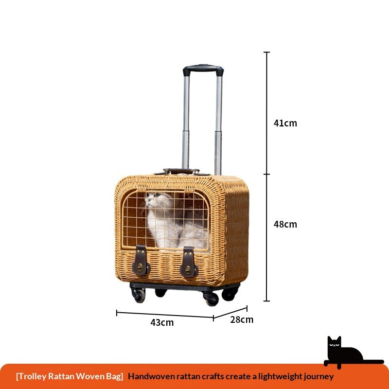Portable Woven Rattan Pet Carrier With Ventilated Handle For Outings