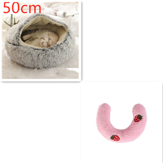 2 In 1 Pet Plush Round Winter Bed House Soft Warm
