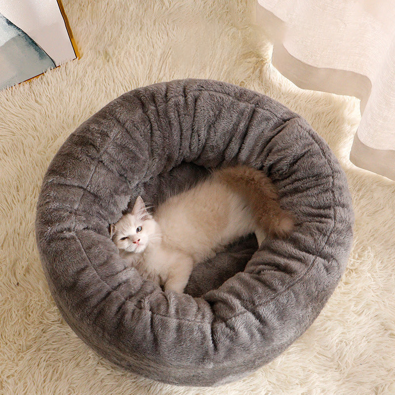 Long Plush Donut Pet Bed Fluffy Warm Cushion Mat