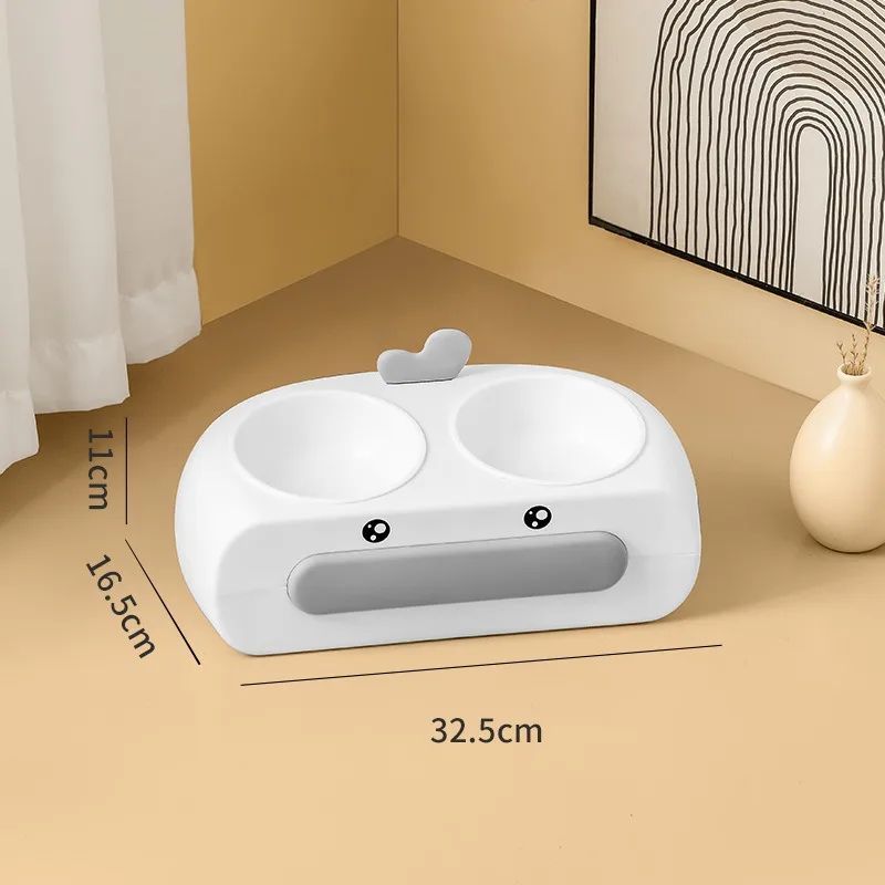 Duck Design Double Bowl Pet Feeding Tray Set