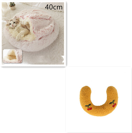 2 In 1 Pet Plush Round Winter Bed House Soft Warm