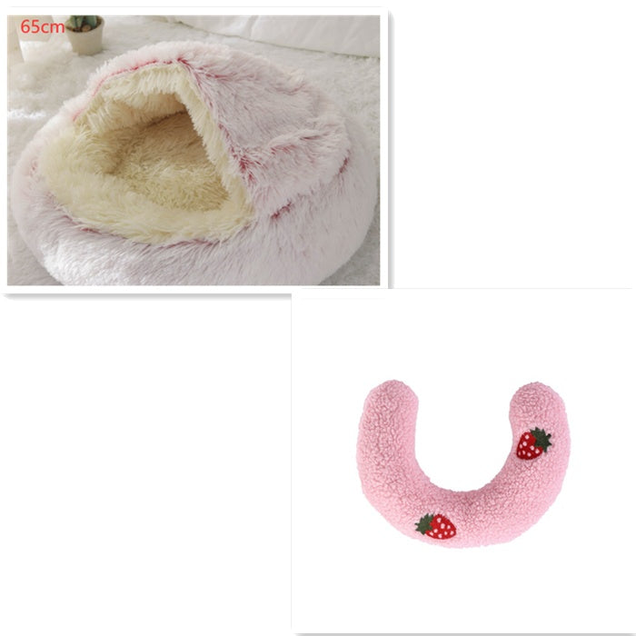 2 In 1 Pet Plush Round Winter Bed House Soft Warm