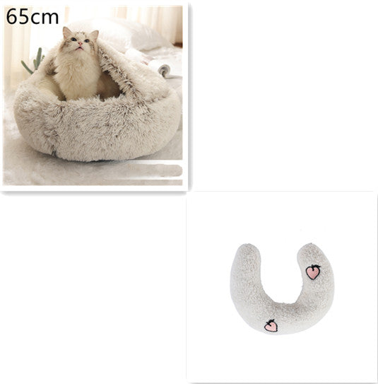 2 In 1 Pet Plush Round Winter Bed House Soft Warm