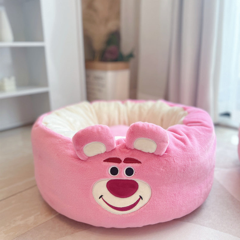 Cartoon Plush Pet Nest Cushion Round Bed All Seasons