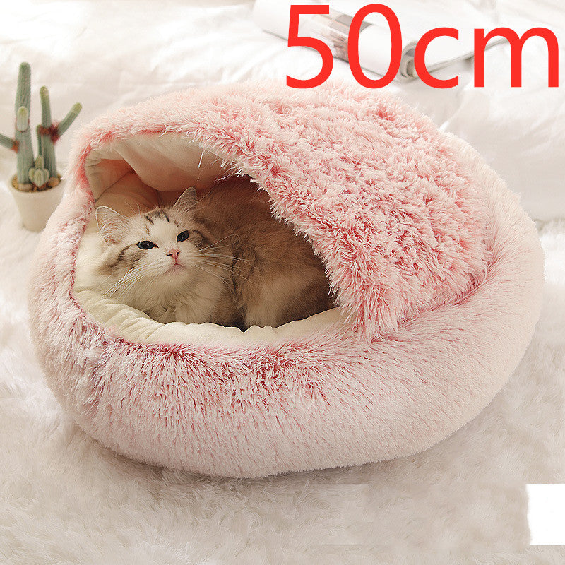 2 In 1 Pet Plush Round Winter Bed House Soft Warm
