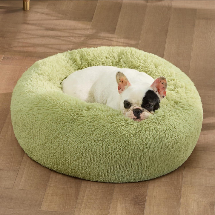 Solid Color Plush Pet Bed Non Slip Round Cushion