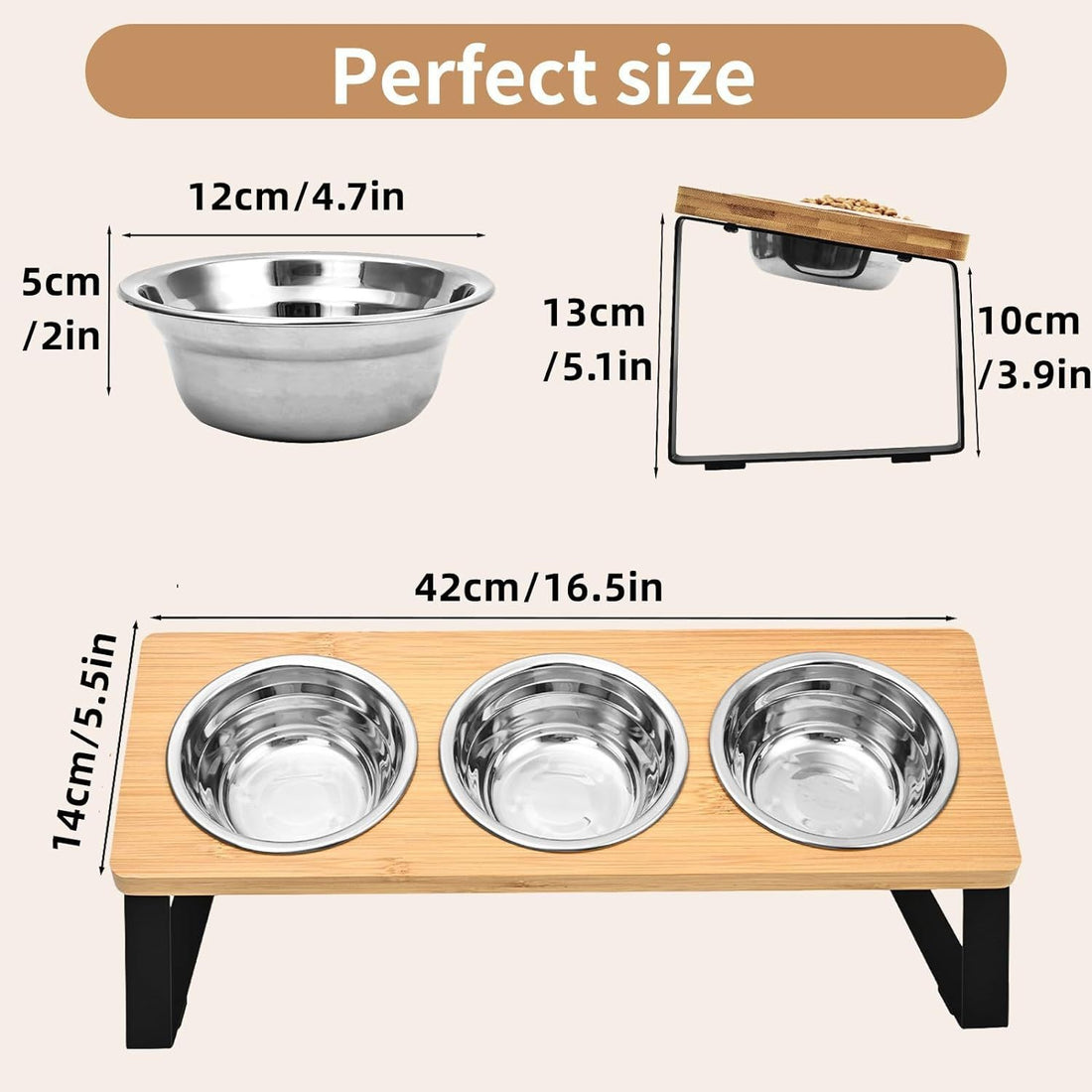 Iron Wood Combined Pet Feeding Bowl Rack Stand