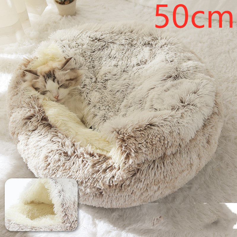 2 In 1 Pet Plush Round Winter Bed House Soft Warm