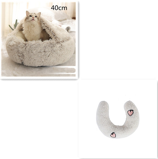 2 In 1 Pet Plush Round Winter Bed House Soft Warm