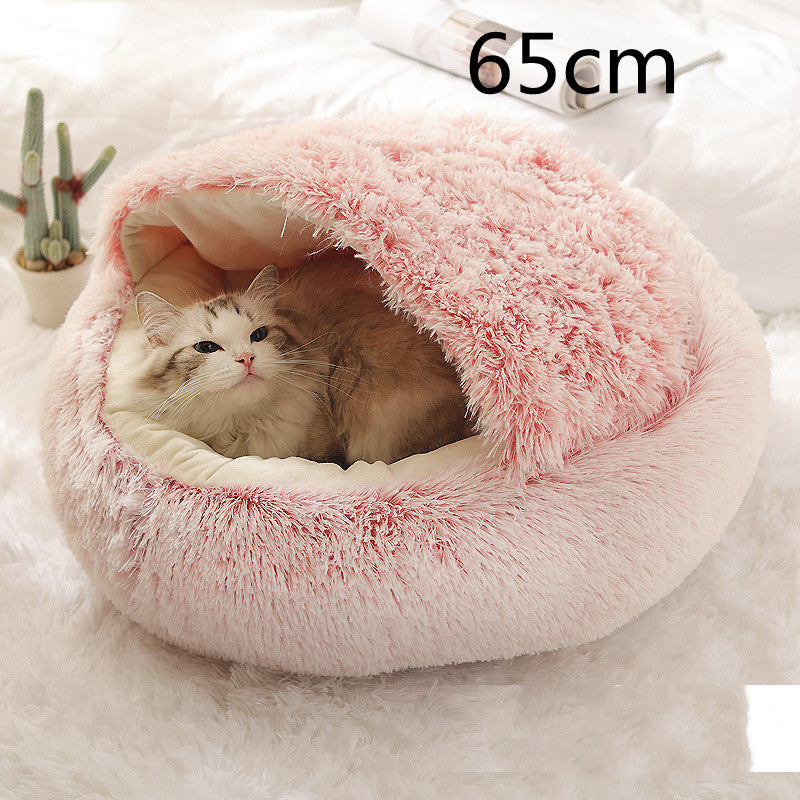 2 In 1 Pet Plush Round Winter Bed House Soft Warm