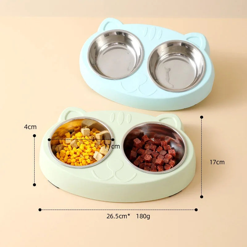 Macaron Double Bowl Pet Feeding Tray Set Accessories