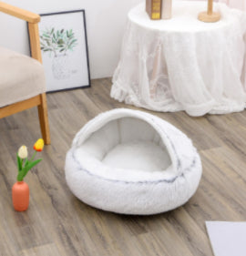 2 In 1 Pet Plush Round Winter Bed House Soft Warm