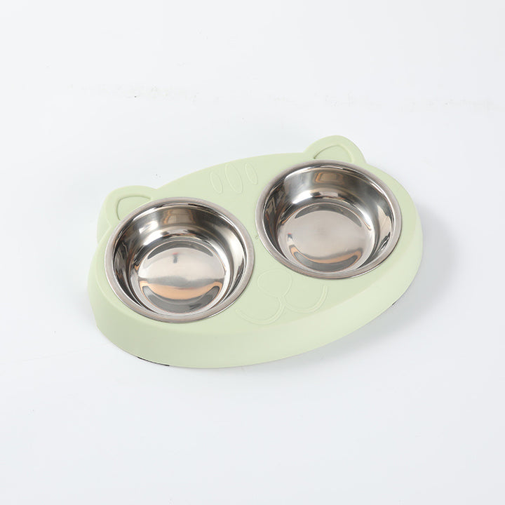 Macaron Double Bowl Pet Feeding Tray Set Accessories