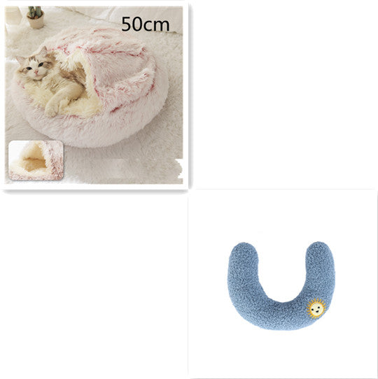 2 In 1 Pet Plush Round Winter Bed House Soft Warm