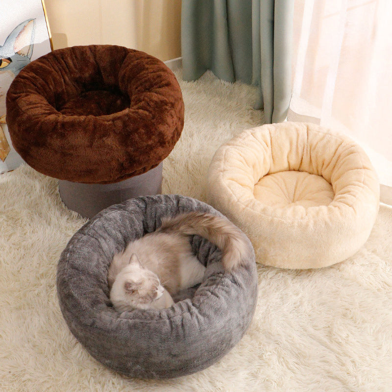 Long Plush Donut Pet Bed Fluffy Warm Cushion Mat