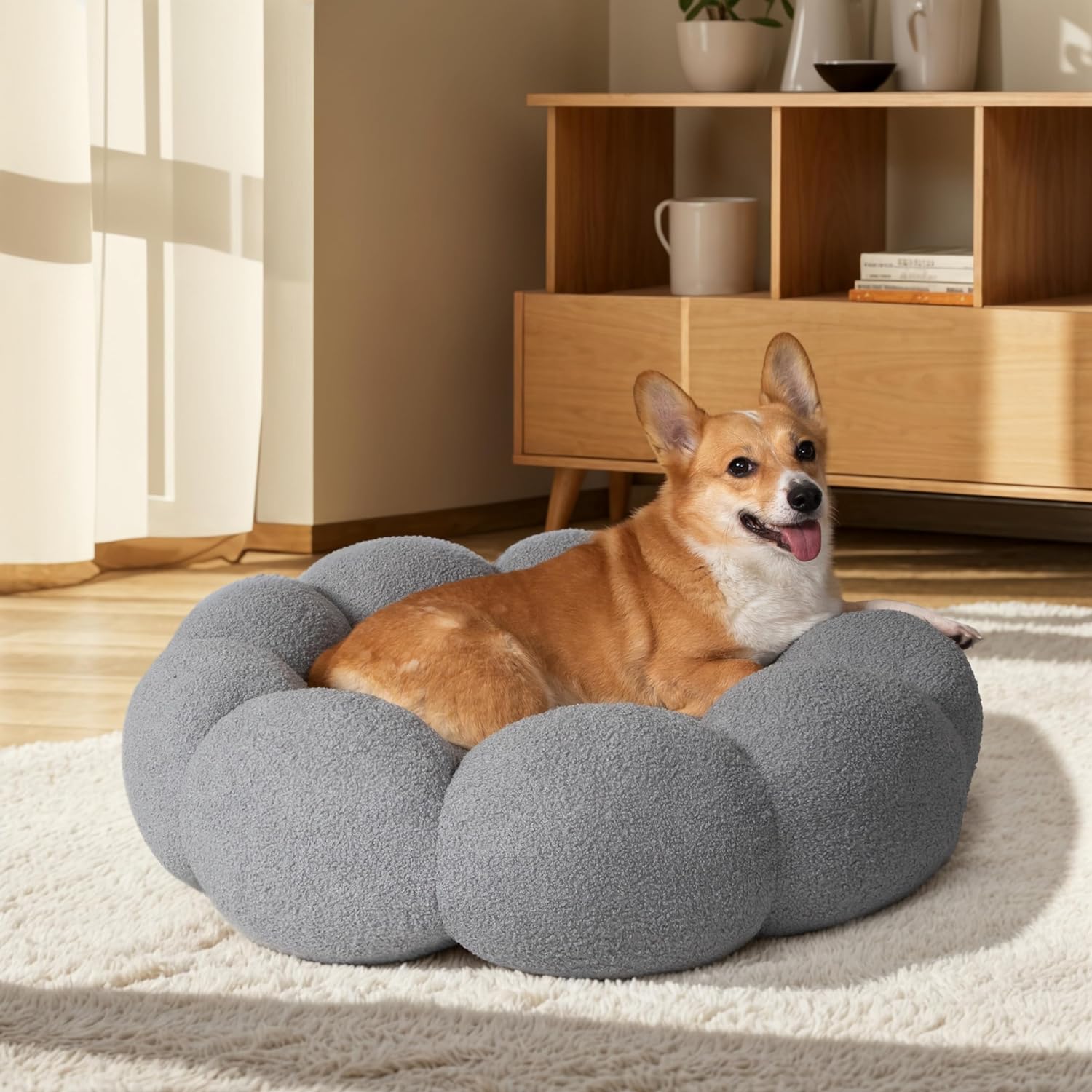 Calming Plush Pet Bed Fluffy Round Donut Washable Non Slip