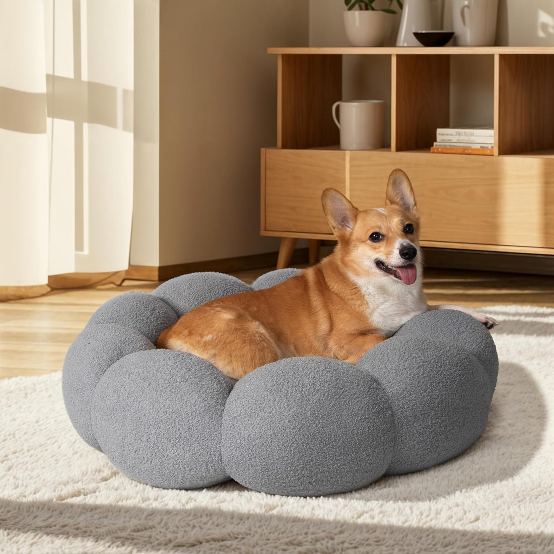 Calming Plush Pet Bed Fluffy Round Donut Washable Non Slip