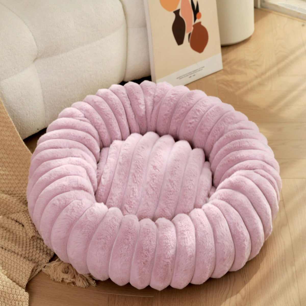 Heavy Duty Plush Pet Nest Round Warm Winter Bed