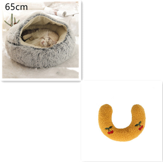 2 In 1 Pet Plush Round Winter Bed House Soft Warm