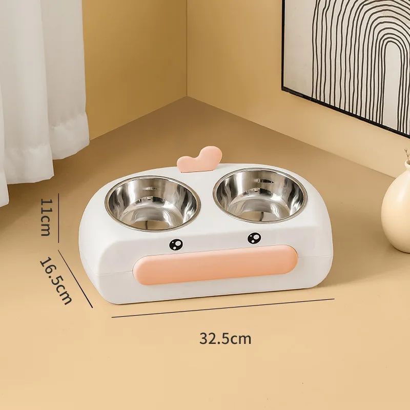 Duck Design Double Bowl Pet Feeding Tray Set