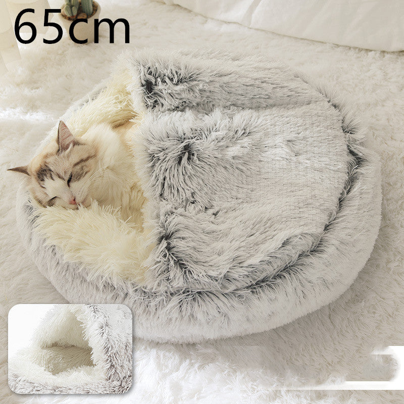 2 In 1 Pet Plush Round Winter Bed House Soft Warm