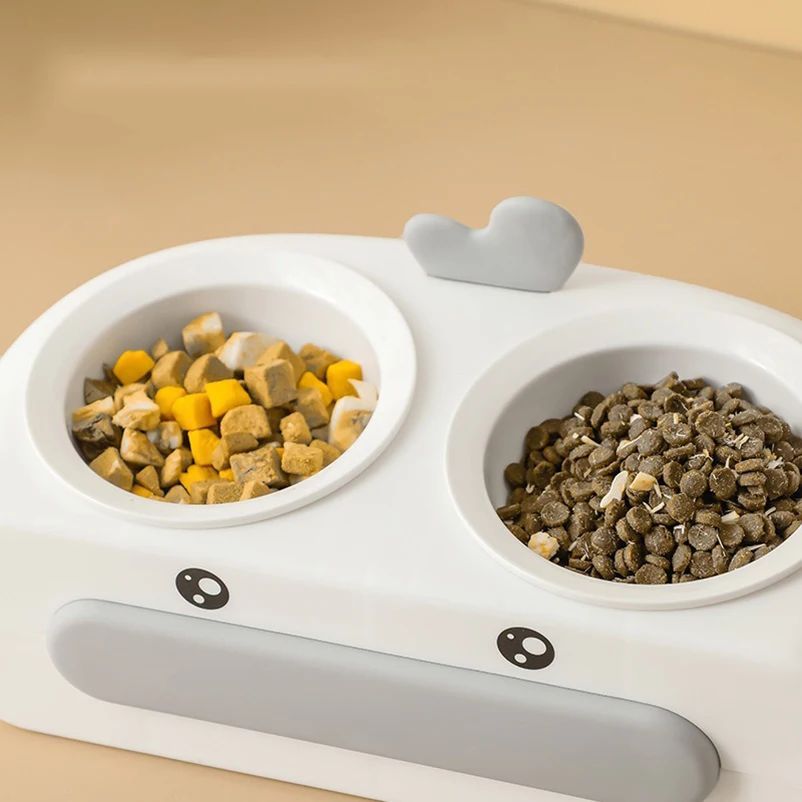 Duck Design Double Bowl Pet Feeding Tray Set