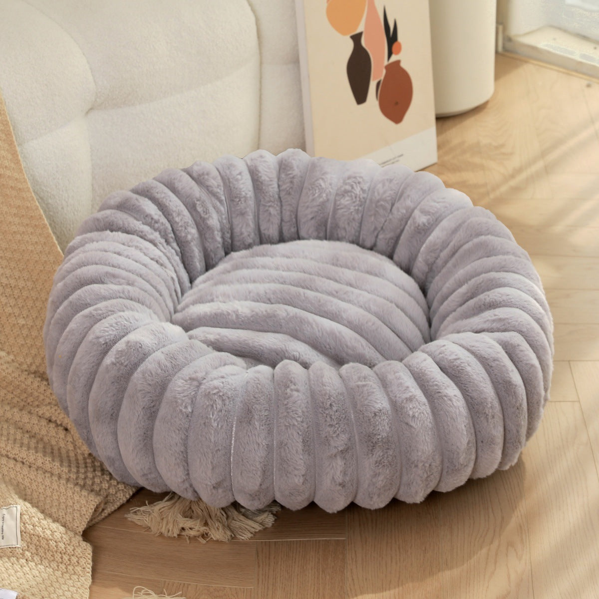Heavy Duty Plush Pet Nest Round Warm Winter Bed