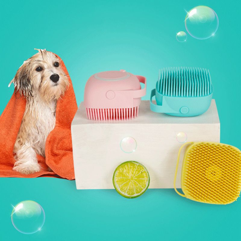 Soft Silicone Bath Brush Shampoo Dispenser Grooming Tool