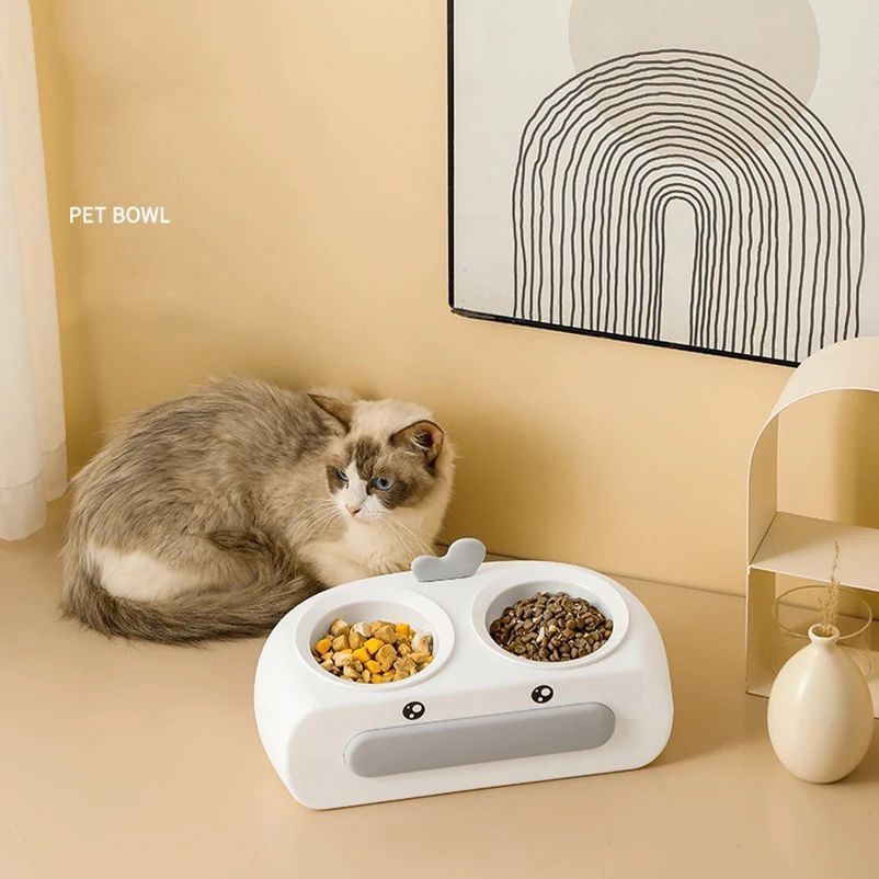 Duck Design Double Bowl Pet Feeding Tray Set