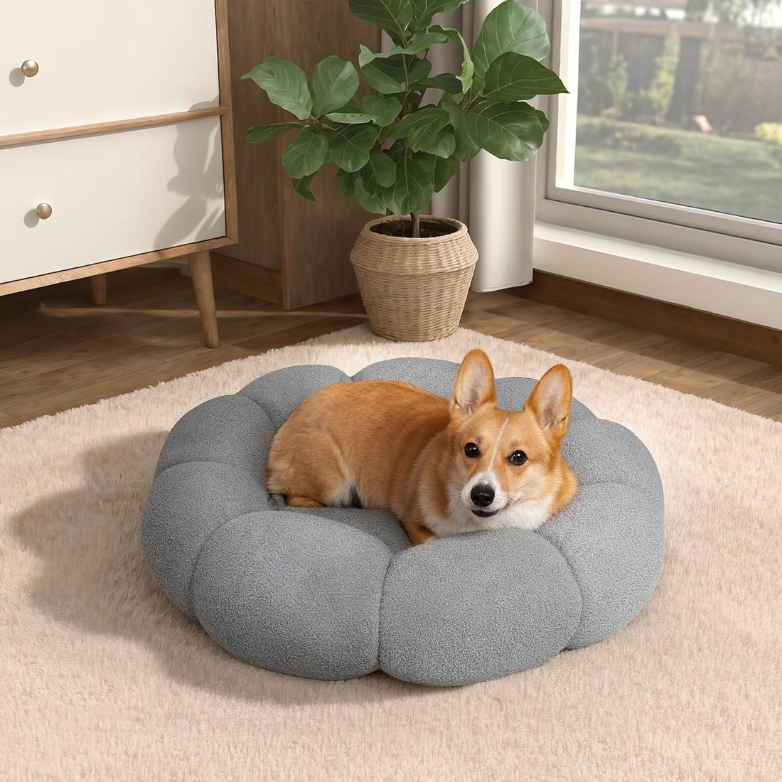 Calming Plush Pet Bed Fluffy Round Donut Washable Non Slip