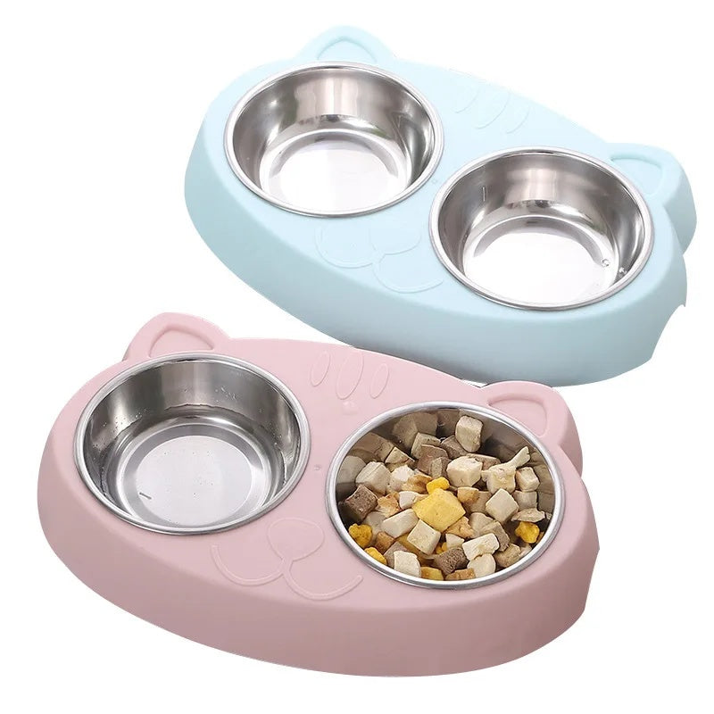 Macaron Double Bowl Pet Feeding Tray Set Accessories