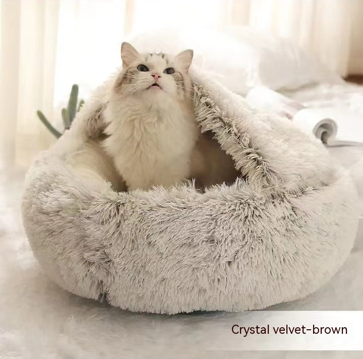 2 In 1 Pet Plush Round Winter Bed House Soft Warm