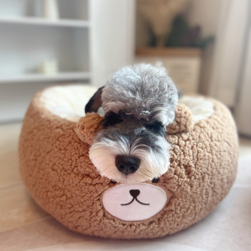 Cartoon Plush Pet Nest Cushion Round Bed All Seasons