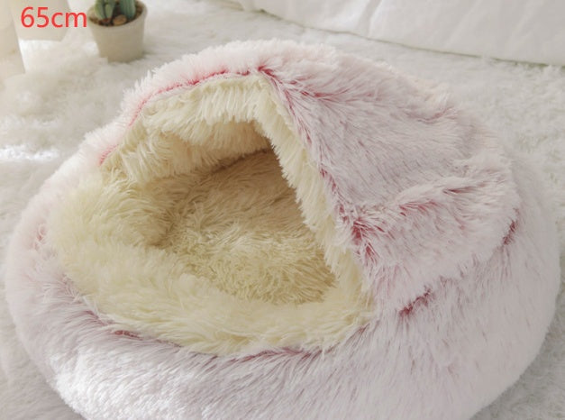 2 In 1 Pet Plush Round Winter Bed House Soft Warm