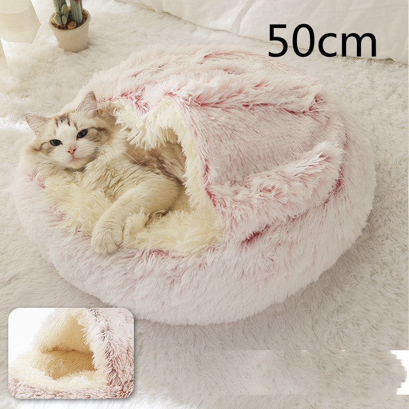 2 In 1 Pet Plush Round Winter Bed House Soft Warm
