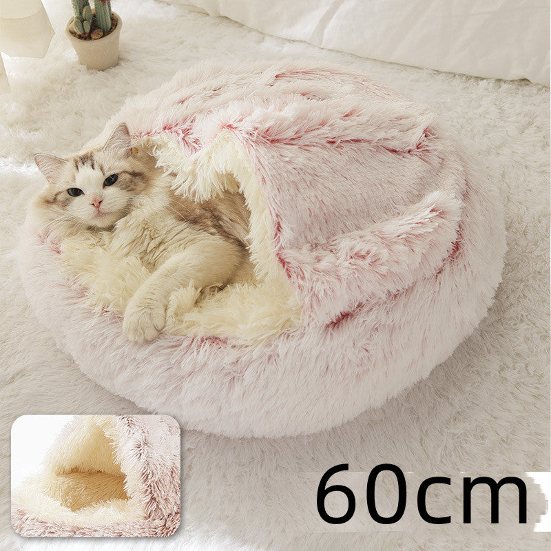 2 In 1 Pet Plush Round Winter Bed House Soft Warm