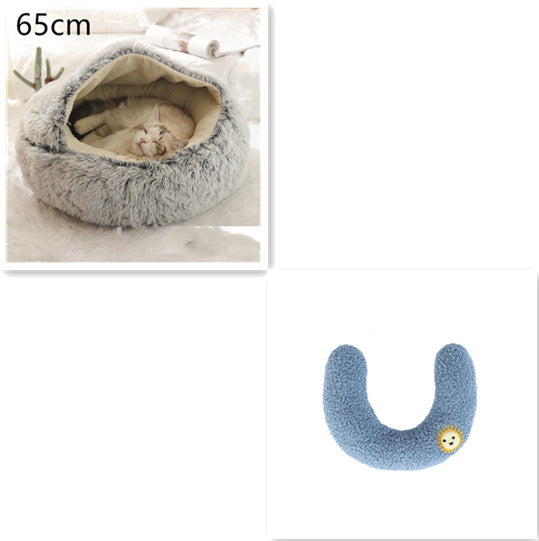 2 In 1 Pet Plush Round Winter Bed House Soft Warm