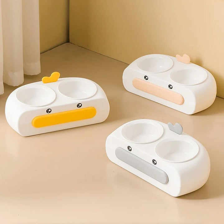 Duck Design Double Bowl Pet Feeding Tray Set