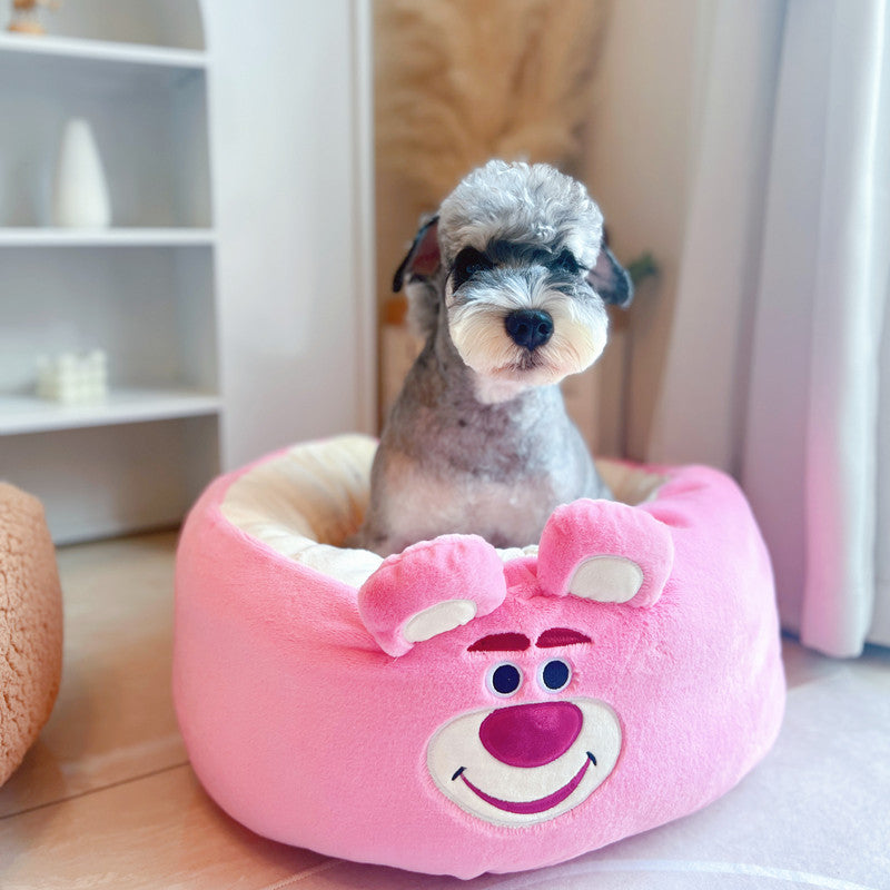 Cartoon Plush Pet Nest Cushion Round Bed All Seasons