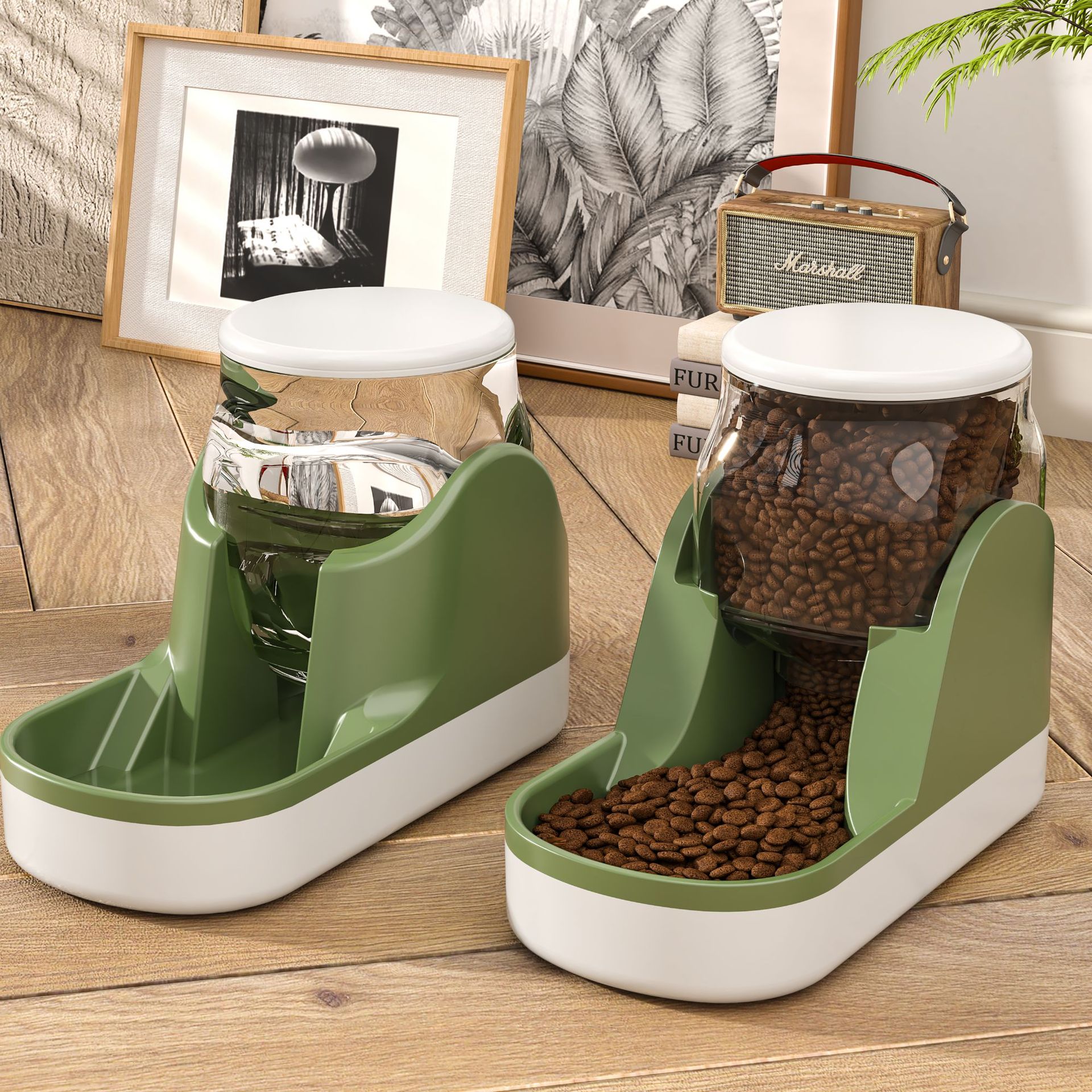 Automatic Pet Water Fountain Food Dispenser Large Capacity Feeding System