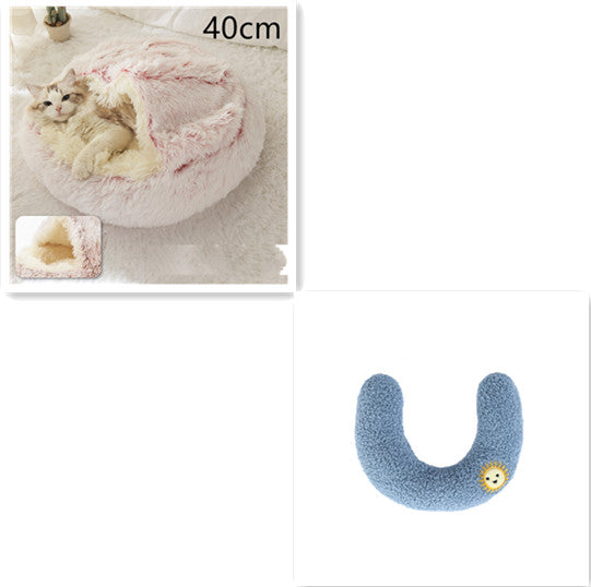 2 In 1 Pet Plush Round Winter Bed House Soft Warm